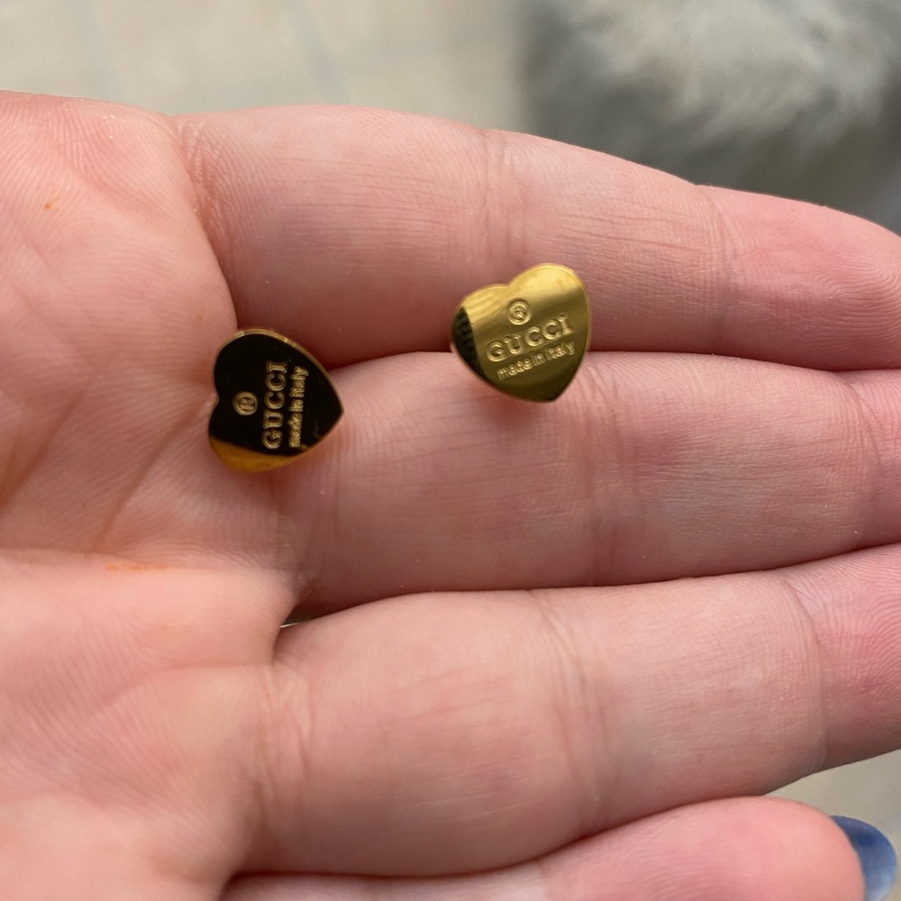 Gold heart stud earrings, come with dust bag- last pair